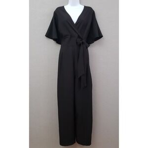 Kiyonna Black V-Neck Flutter Sleeve Wide Leg Jumpsuit Plus Size 1X USA Made READ